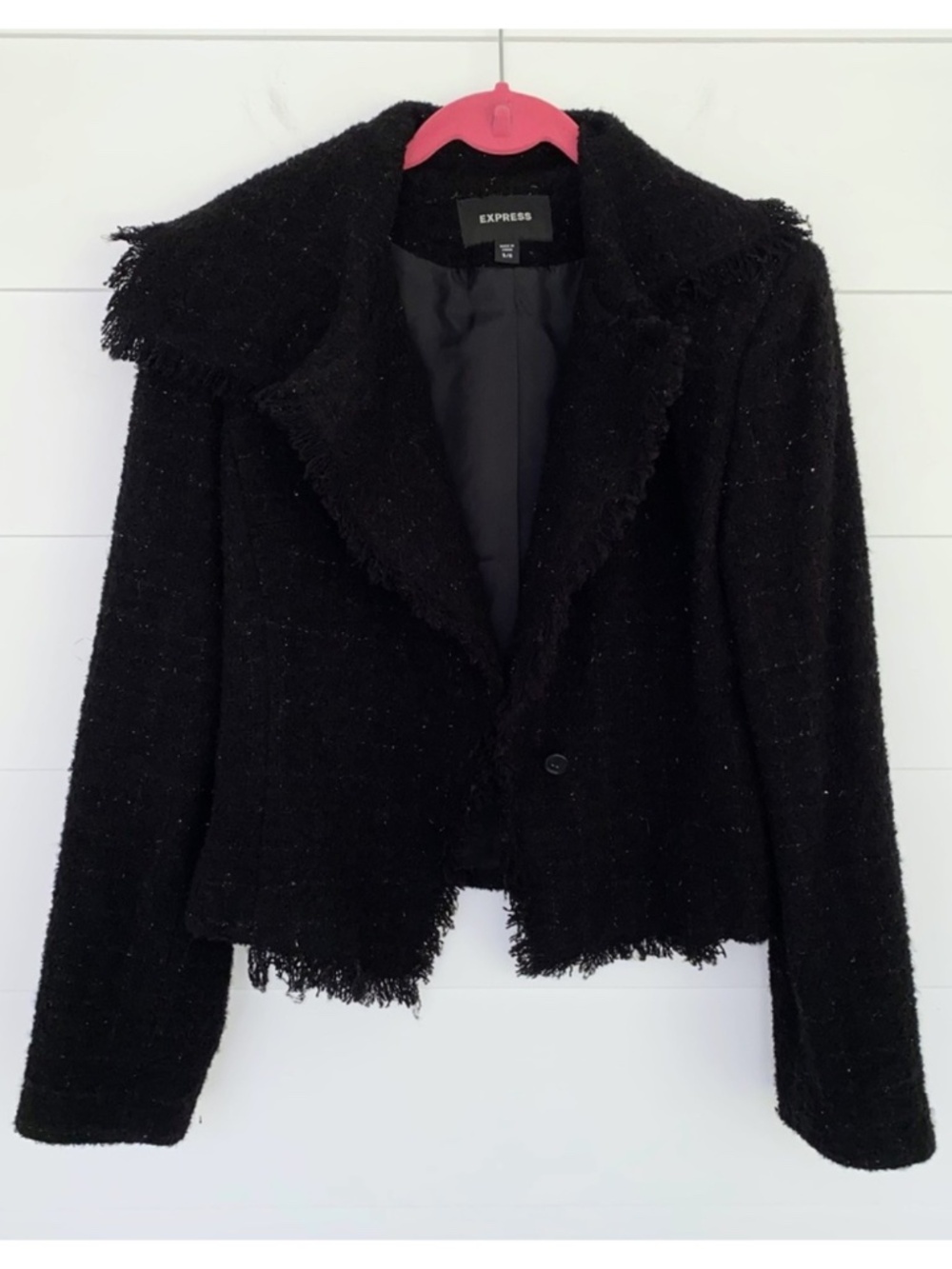 (20) Express Wool Blend Boucle Moto Jacket Black 5/6